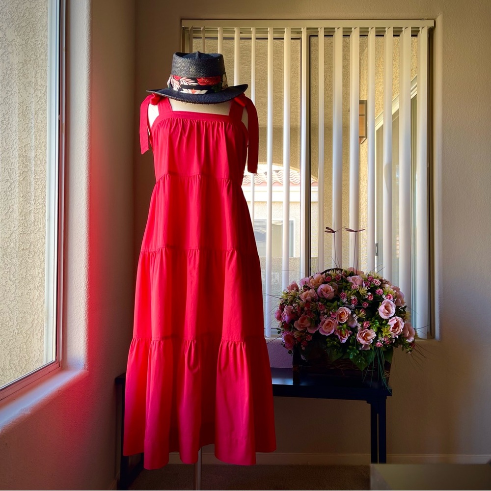 Free Assembly Women's Sleeveless Tie Shoulder Tiered Maxi Dress Size S  Red